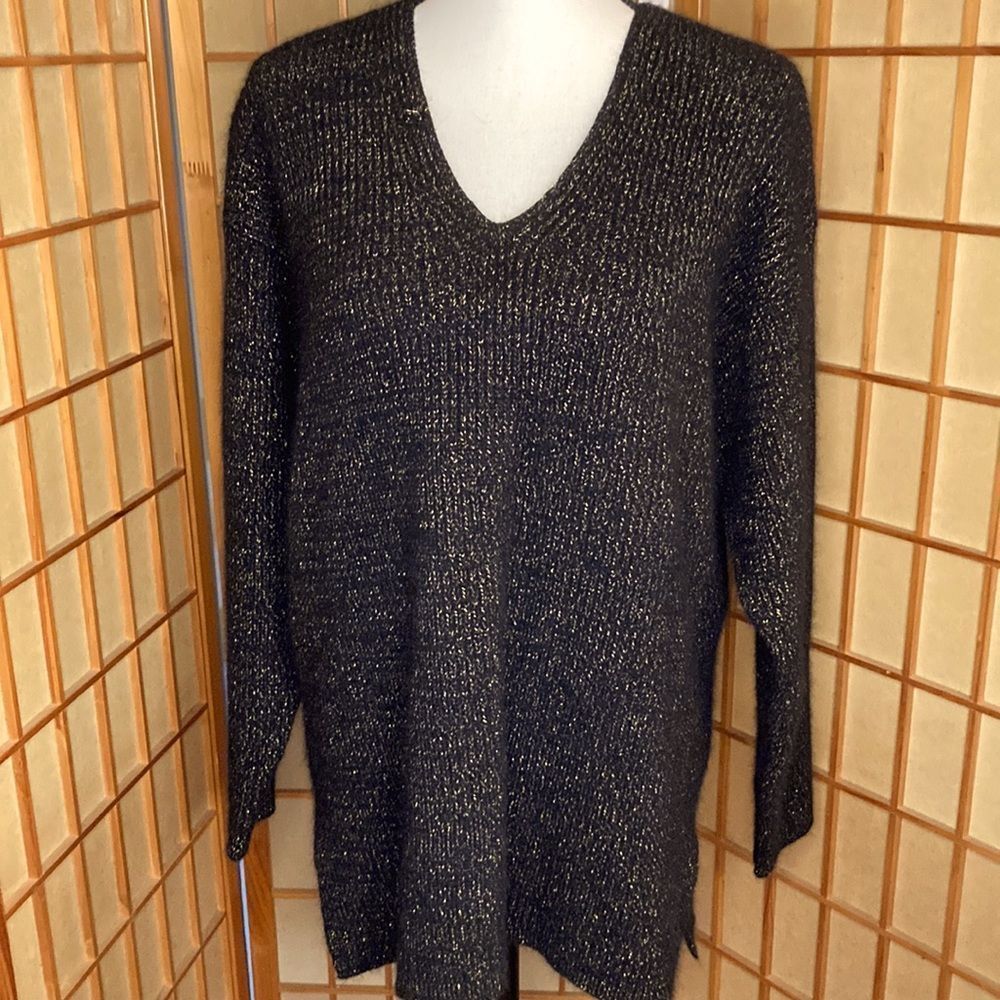 Rafaela Sweater Tunic Black Gold Thread Long Sleeve Tunic Sweater